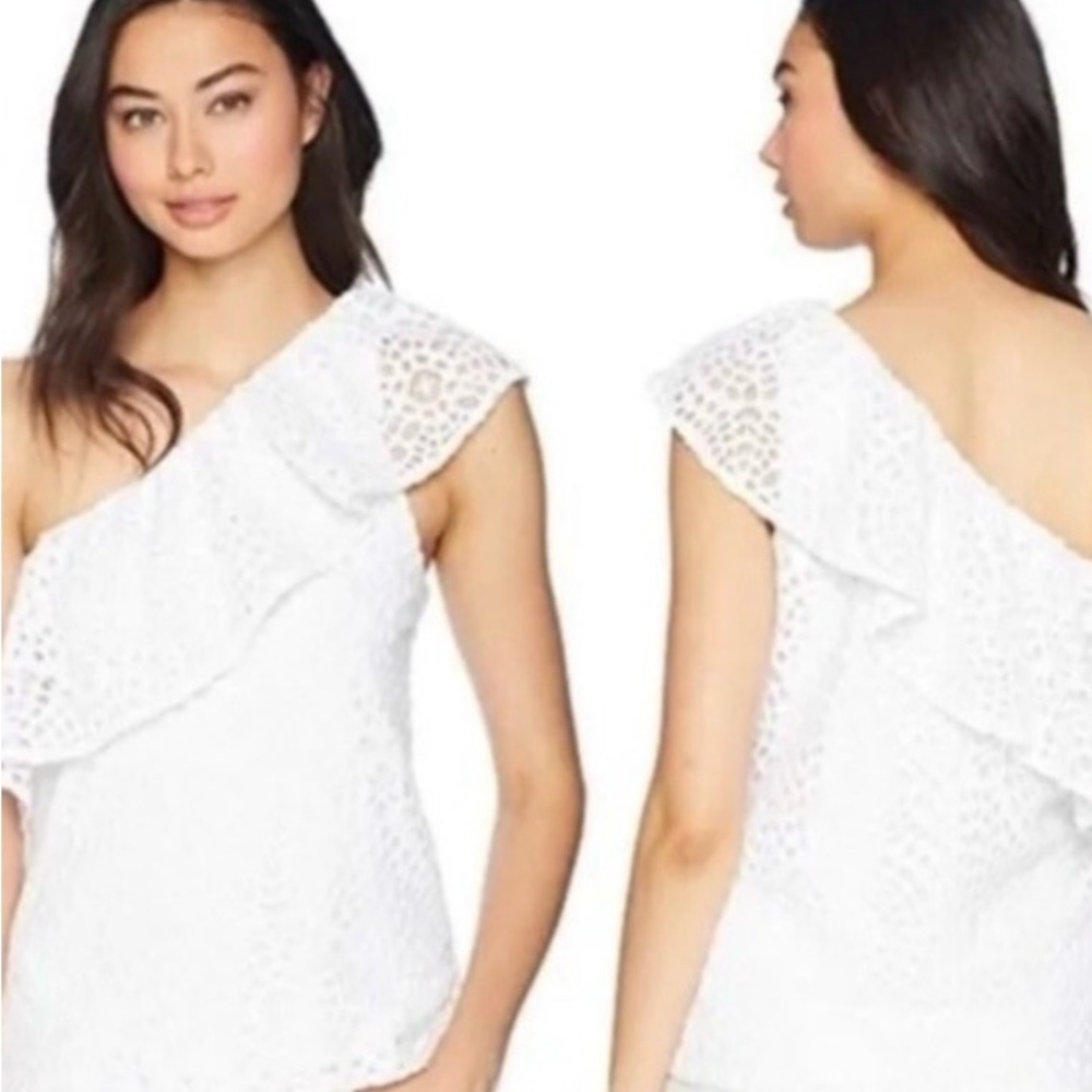 Lilly Pulitzer White Eyelet One Shoulder Blouse